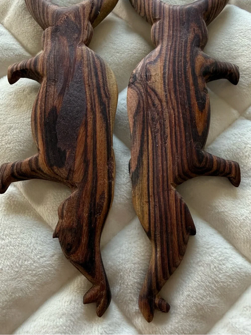 VTG Hand Carved Wooden Giraffe Salad Servers Spoon Fork Set Safari Boho African